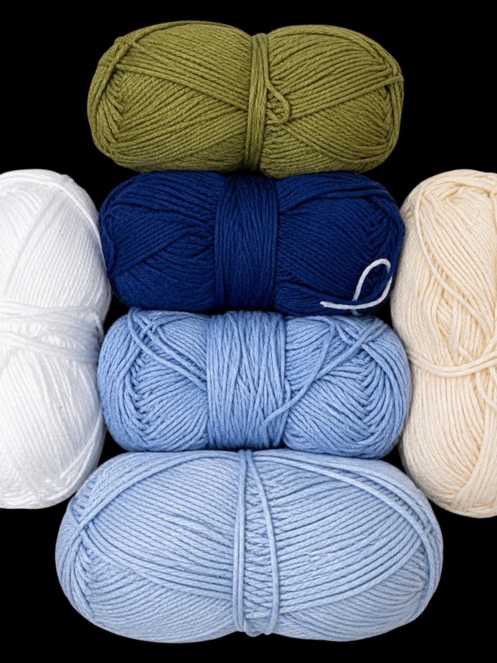 Cotton Yarn Lot – 6 Skeins Assorted Colors Blue Green White Cream Descri
